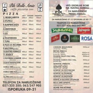 Dostava pica i sendviča Prokuplje PIZZERIA BELLE AMIE